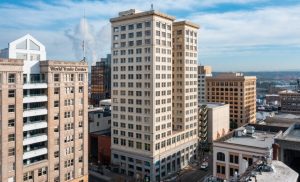 An exterior view of the historic Washington Building in Tacoma on a sunny day