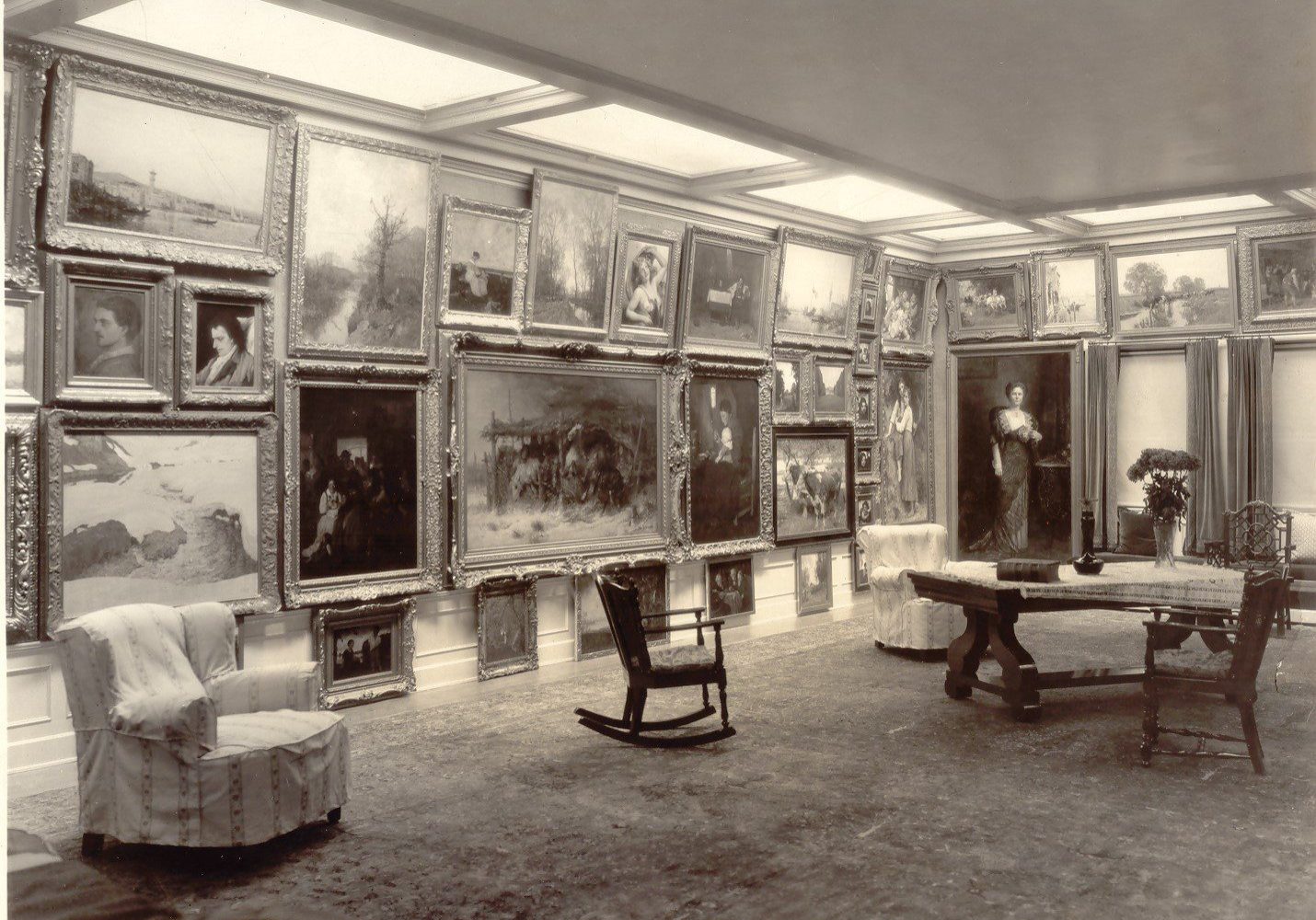 Historic photo of the Salon-style gallery in Charles & Emma's Frye's First Hill home